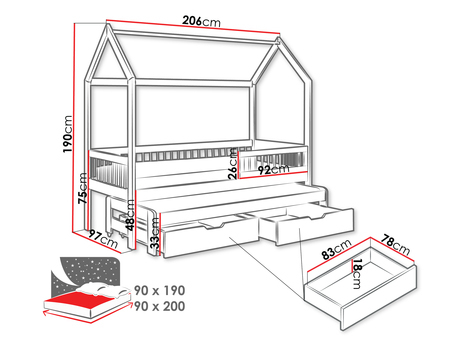 Detská posteľ 90 cm Kerlox (sivá) (s roštom) (s úl. priestorom)