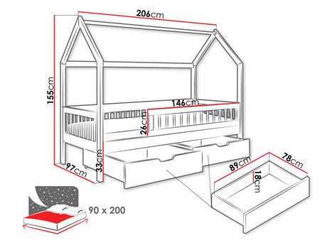 Detská posteľ 90 cm Potako (sivá) (s roštom) (s úl. priestorom)