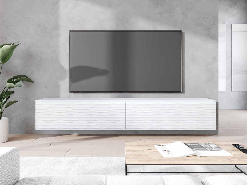 TV skrinka Dlana 180 MDF (biela + biela vlna) (s bielym LED osvetlením)