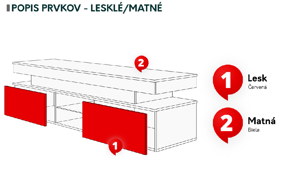 TV skrinka Lesteralo 2D 190 (čierna + lesk čierny) (s modrým LED osvetlením)