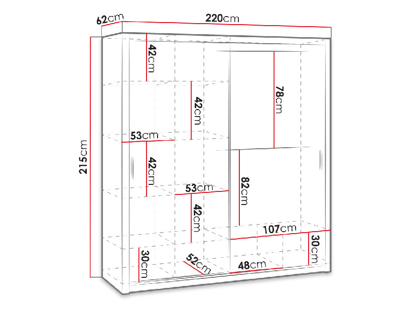 Šatníková skriňa s posuvnými dverami Klary SZ220 KE11 (dub zlatý) (so zrkadlom)